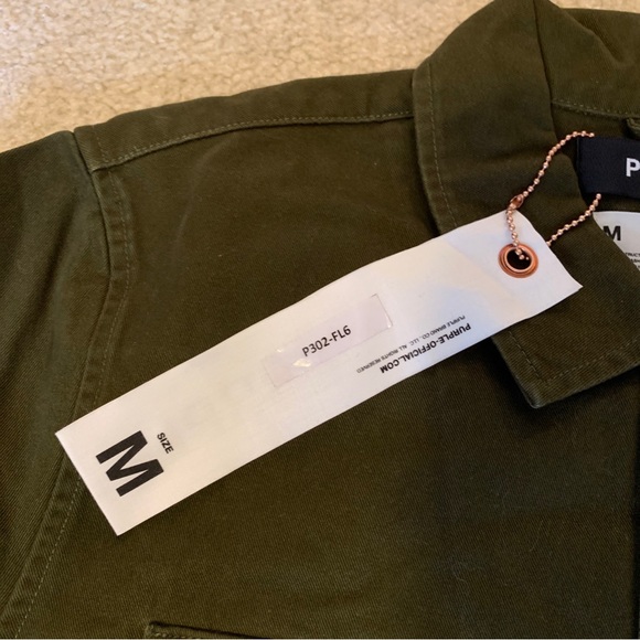 Purple Brand Olive Green Shirt Jacket Front Buttons Pockets Mens Size M P302-FL6 - Picture 8 of 10